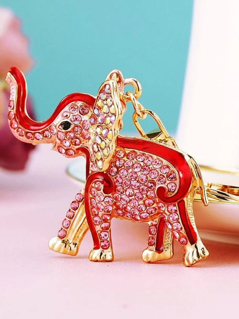 Crystal Blue Elephant Keychain Charm